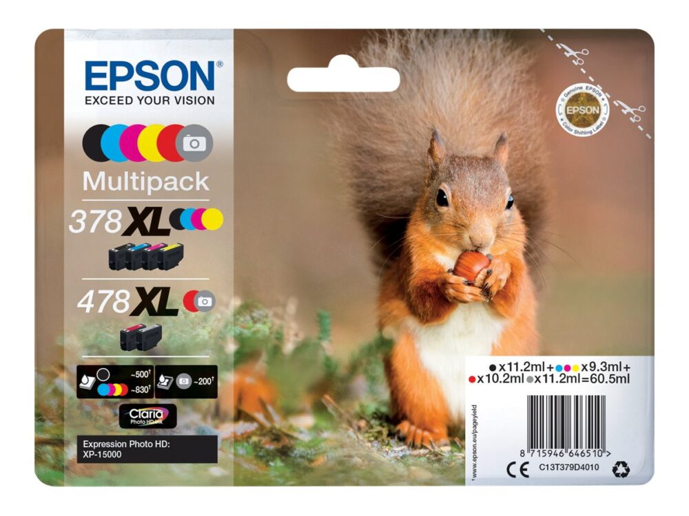 Epson 378XL/478XL Pack de 6 Cartuchos de Tinta Originales - C13T379D4010